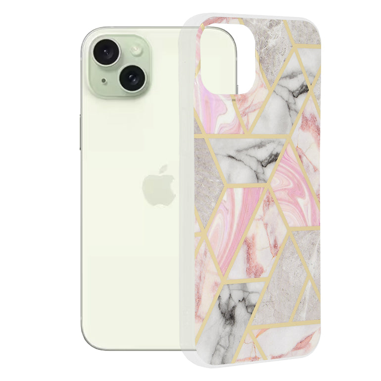 Case for Apple iPhone 15 Plus, Techsuit, Marble, Pink