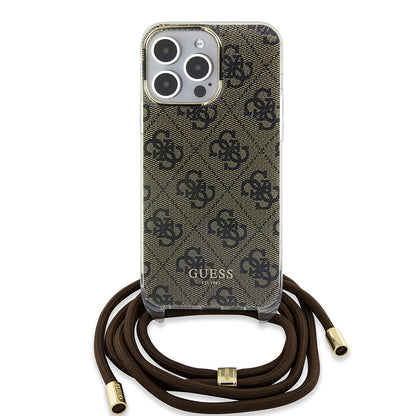 Case for Apple iPhone 15 Pro, Guess, Crossbody Cord 4G Print, Brown