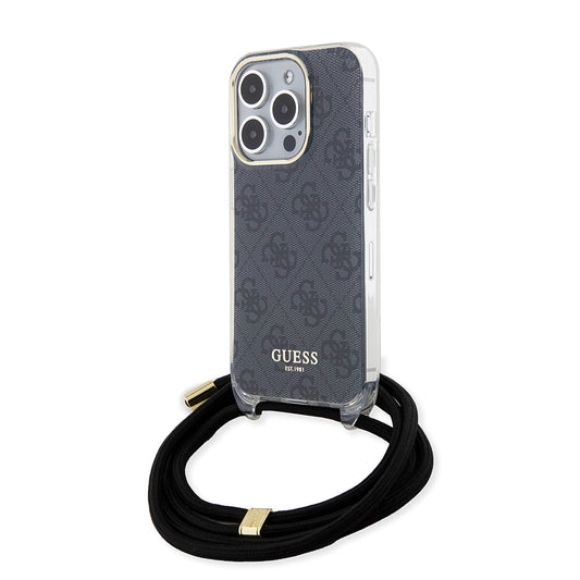 Case for Apple iPhone 15 Pro, Guess, Crossbody Cord 4G Print, Black