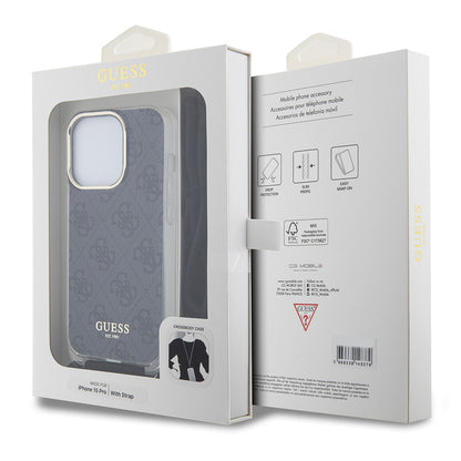 Case for Apple iPhone 15 Pro, Guess, Crossbody Cord 4G Print, Black