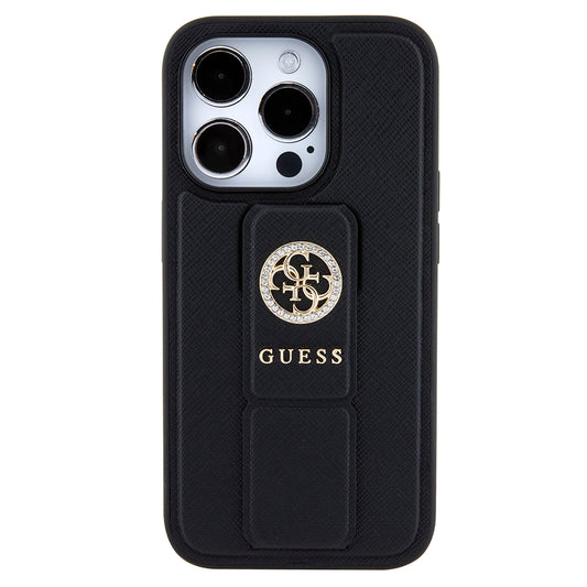 Case for Apple iPhone 15 Pro, Guess, Grip Stand 4G Saffiano Strass, Black