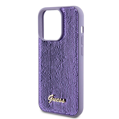 Case for Apple iPhone 15 Pro, Guess, Sequin Script Metal, Purple