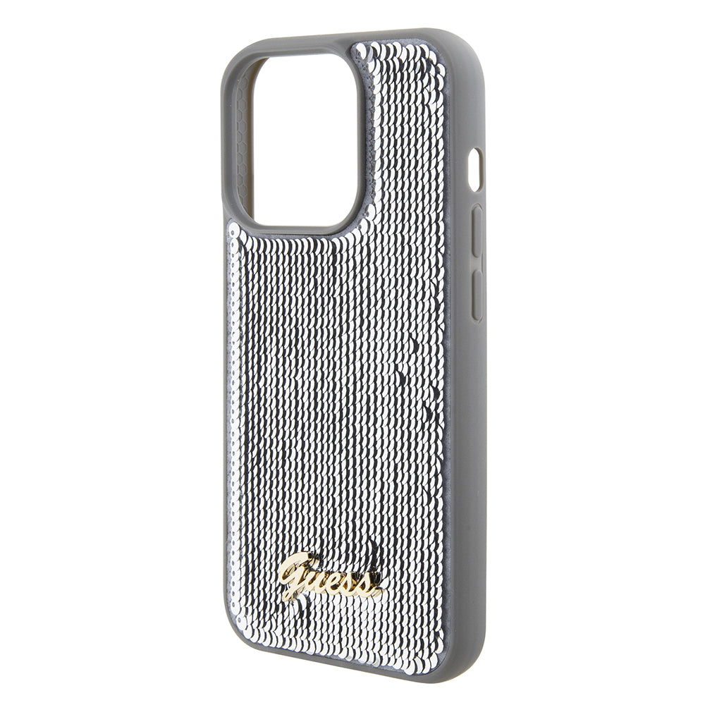 Case for Apple iPhone 15 Pro, Guess, Sequin Script Metal, Silver