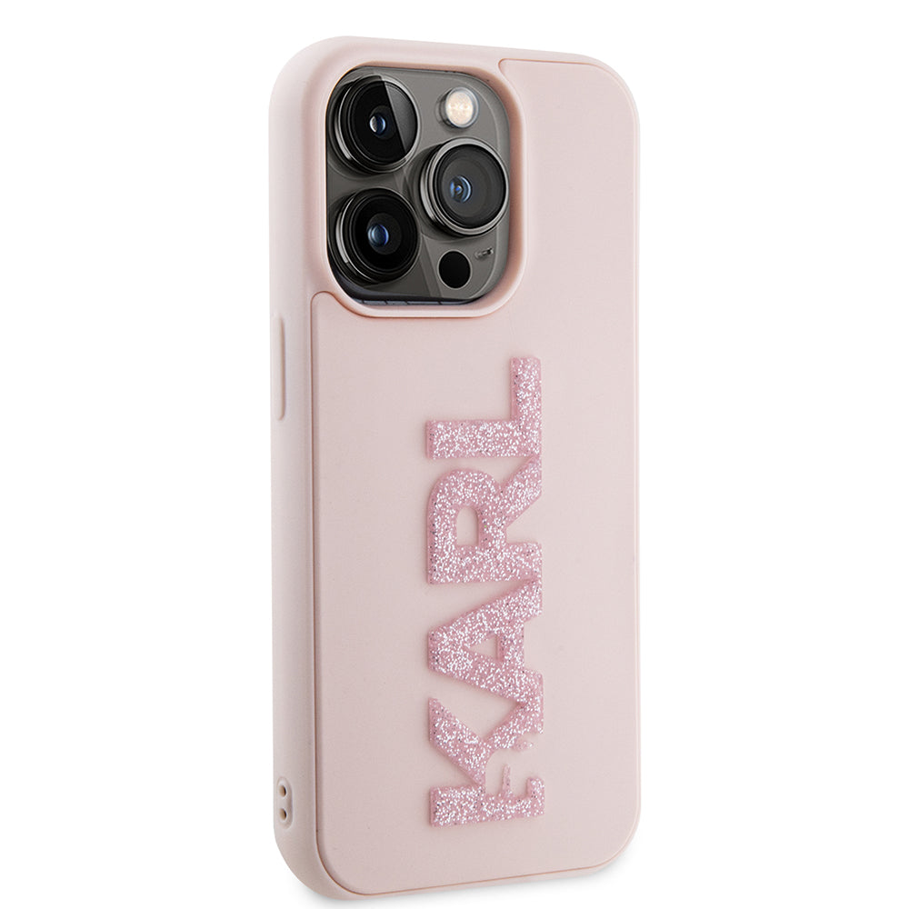 Case for Apple iPhone 15 Pro, Karl Lagerfeld, 3D Rubber Glitter Logo Karl, Pink