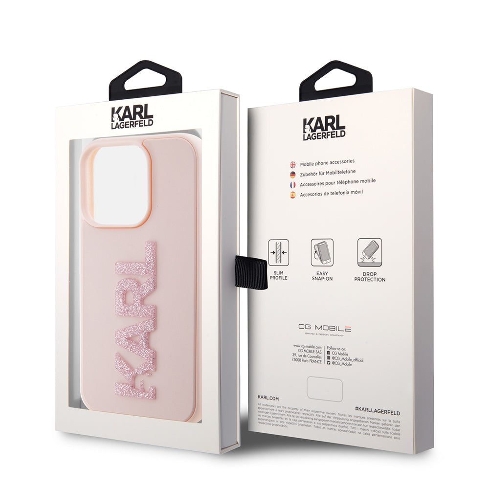 Case for Apple iPhone 15 Pro, Karl Lagerfeld, 3D Rubber Glitter Logo Karl, Pink