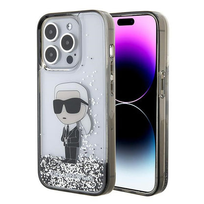 Case for Apple iPhone 15 Pro, Karl Lagerfeld, Liquid Glitter Ikonik Karl, Transparent