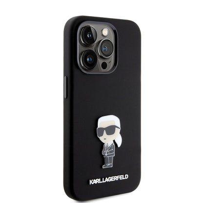 Case for Apple iPhone 15 Pro, Karl Lagerfeld, Silicone Metal Ikonik, Black