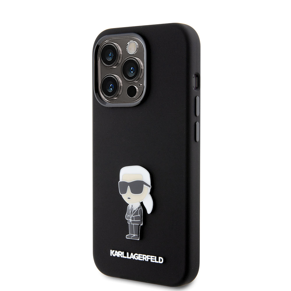 Case for Apple iPhone 15 Pro, Karl Lagerfeld, Silicone Metal Ikonik, Black