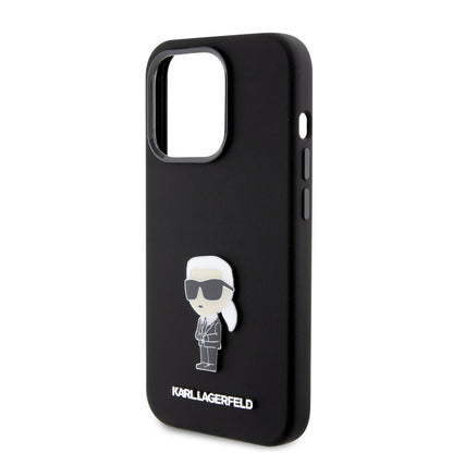 Case for Apple iPhone 15 Pro, Karl Lagerfeld, Silicone Metal Ikonik, Black