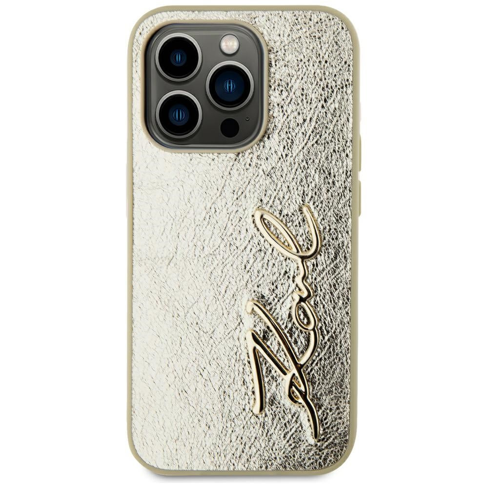 Case for Apple iPhone 15 Pro, Karl Lagerfeld, Metal Signature, Gold