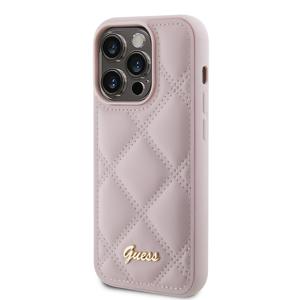 Case for Apple iPhone 15 Pro Max, Guess, Quilted Metal Logo, Pink