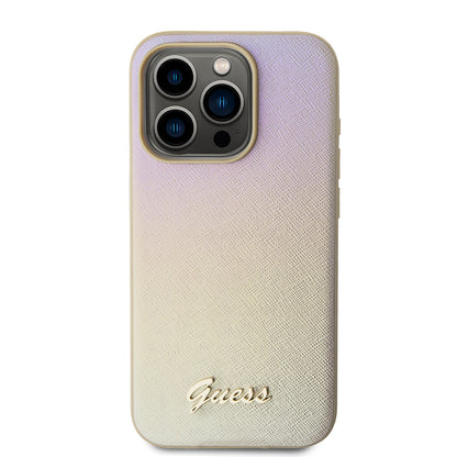 Case for Apple iPhone 15 Pro Max, Guess, Saffiano Iridescent Script, Gold
