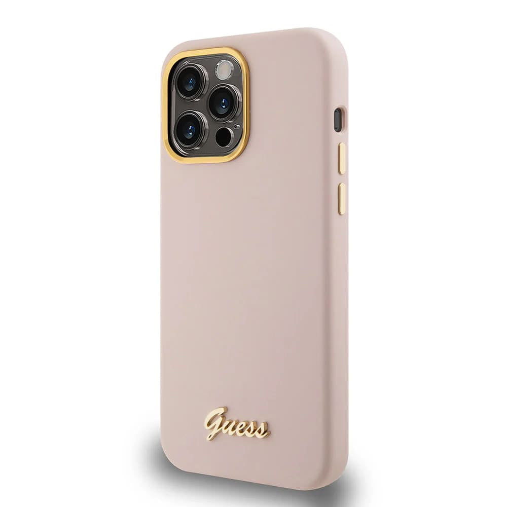 Case for Apple iPhone 15 Pro Max, Guess, Script Metal Logo & Frame, Light Pink