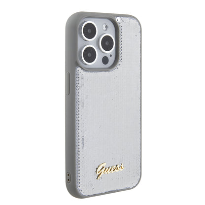 Case for Apple iPhone 15 Pro Max, Guess, Sequin Script Metal, Silver
