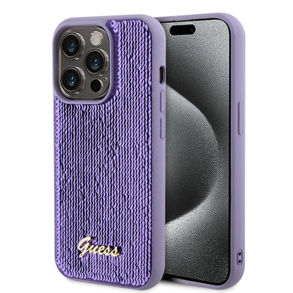 Case for Apple iPhone 15 Pro Max, Guess, Sequin Script Metal, Purple