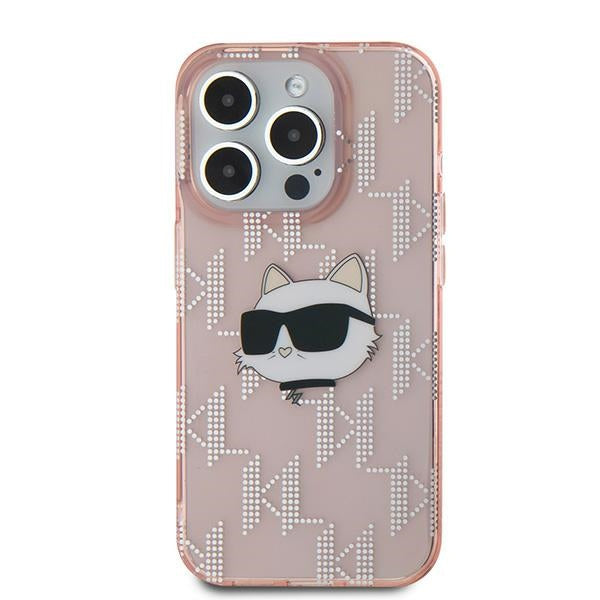 Case for Apple iPhone 15 Pro Max, Karl Lagerfeld, IML Luxury Monogram Choupette's Head, Pink