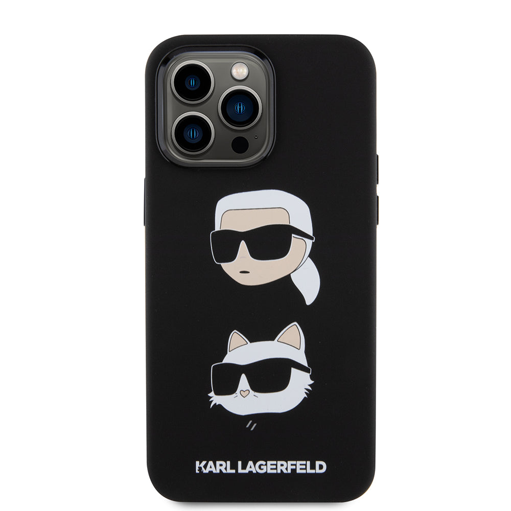 Case for Apple iPhone 15 Pro Max, Karl Lagerfeld, Silicone Karl & Choupette Heads, Black