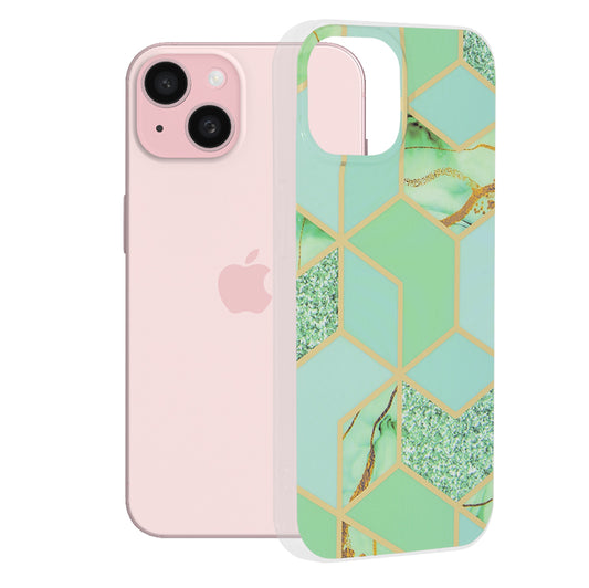 Case for Apple iPhone 15, Techsuit, Marble, Green