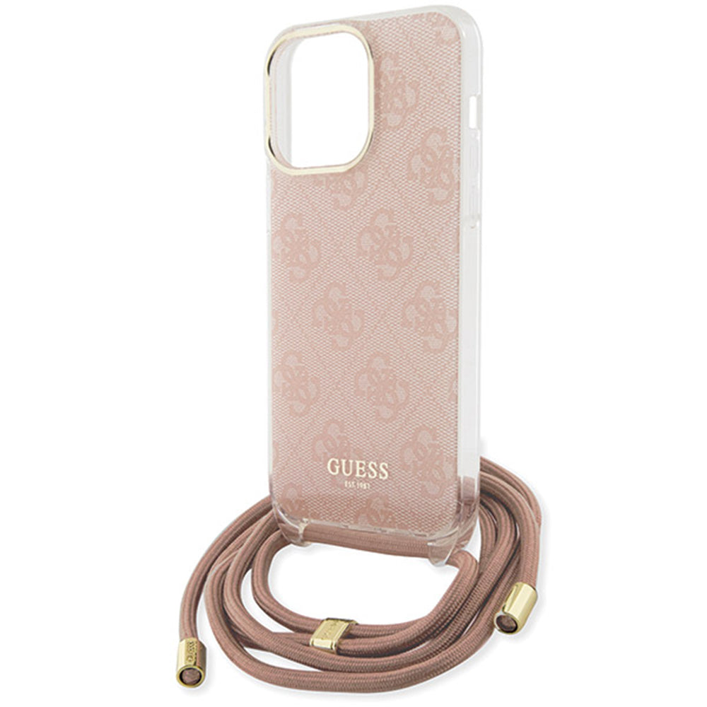 Case for Apple iPhone 16, Guess, Crossbody Cord 4G Print, Pink