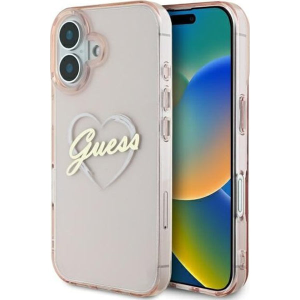 Case for Apple iPhone 16, Guess, IML Heart, Pink