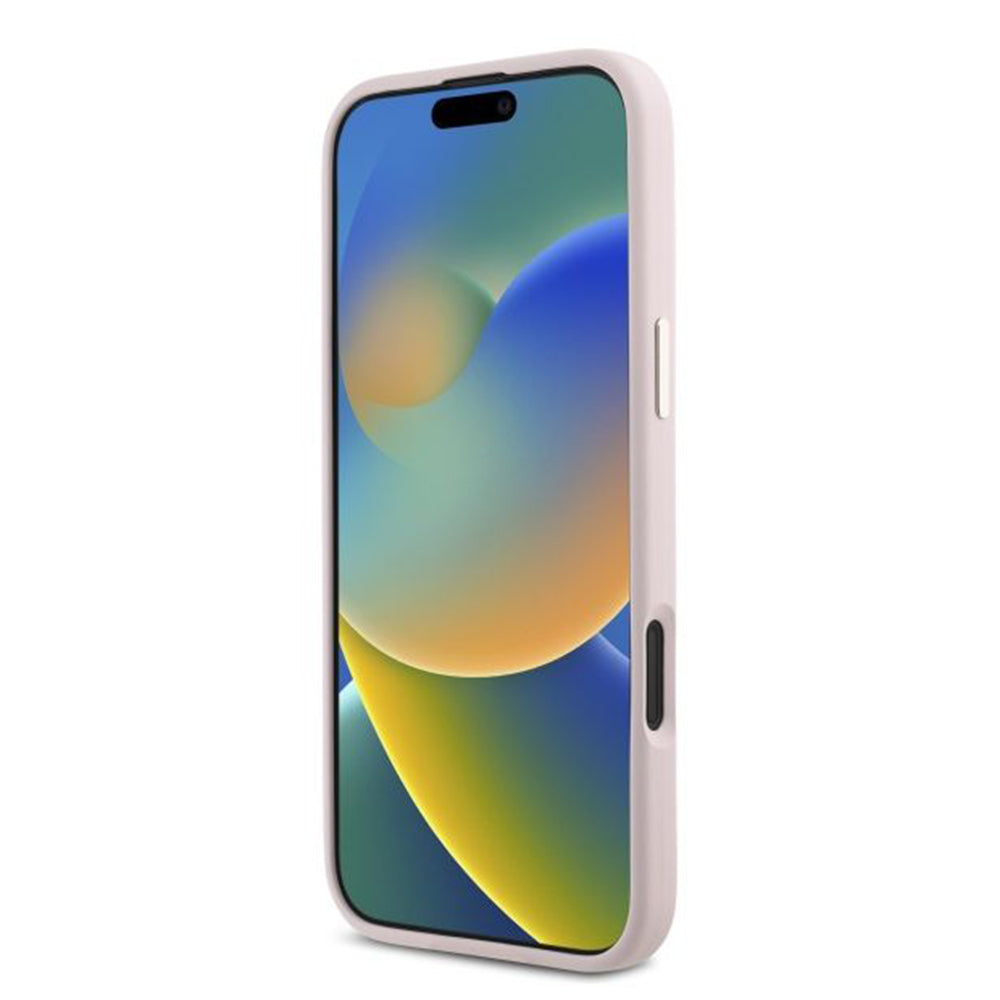 Case for Apple iPhone 16, Guess, Script Metal Logo & Frame, Pink