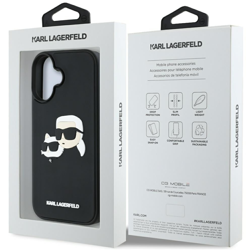 Case for Apple iPhone 16, Karl Lagerfeld, 3D Rubber Karl & Choupette, Black