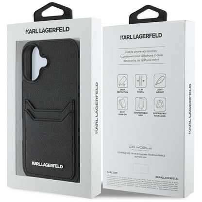 Case for Apple iPhone 16, Karl Lagerfeld, Grained Cardslots, Black