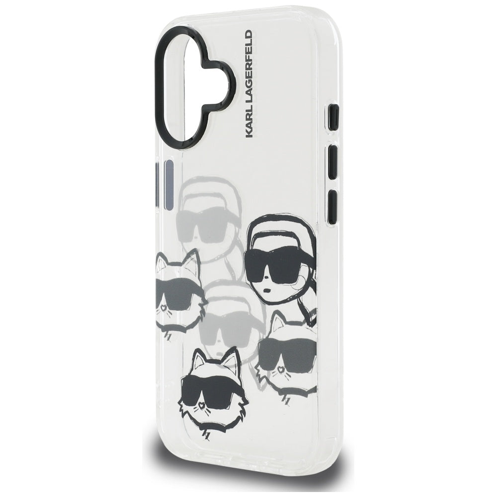 Case for Apple iPhone 16, Karl Lagerfeld, IML Luxury Multi Head Pattern, Transparent
