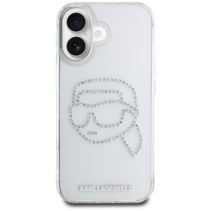 Case for Apple iPhone 16, Karl Lagerfeld, IML Rhinestones Karl's Head, Transparent