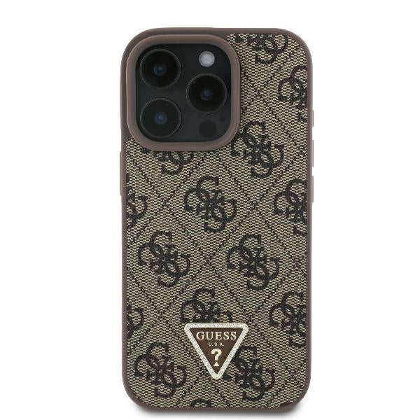 Case for Apple iPhone 16 Pro, Guess, 4G Triangle Strass, Brown