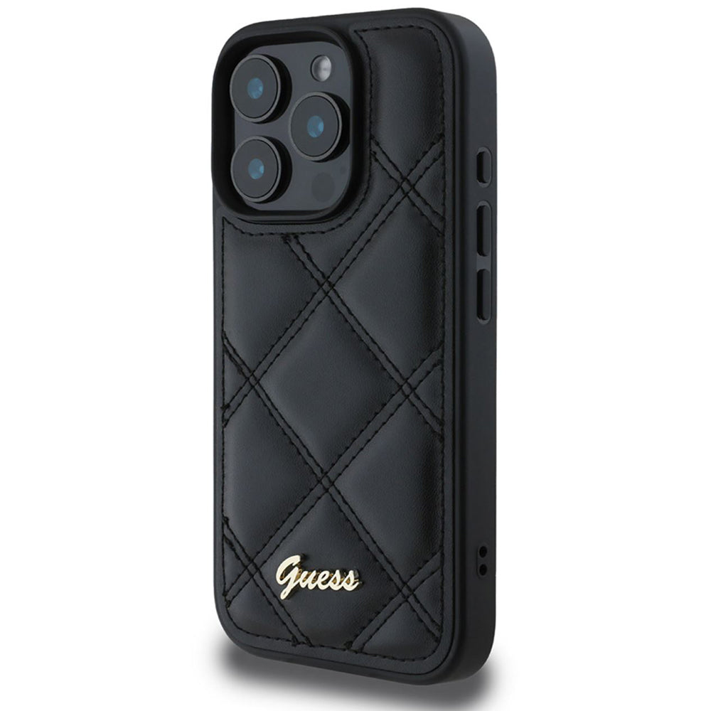 Case for Apple iPhone 16 Pro, Guess, Quilted Metal Logo, Black