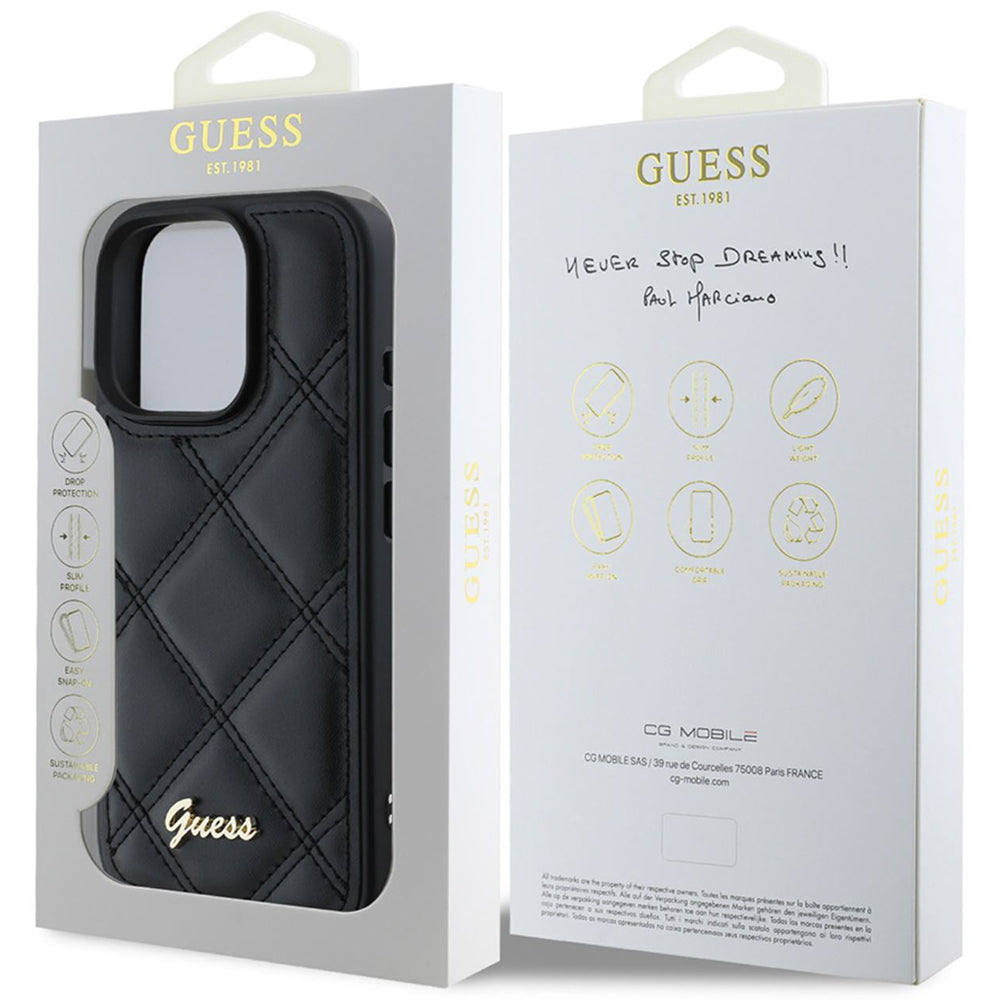 Case for Apple iPhone 16 Pro, Guess, Quilted Metal Logo, Black