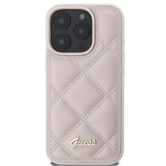 Case for Apple iPhone 16 Pro, Guess, Quilted Metal Logo, Pink