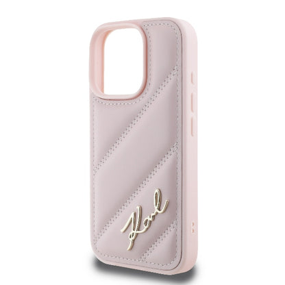 Case for Apple iPhone 16 Pro, Karl Lagerfeld, Diagonal Quilted Script, Pink