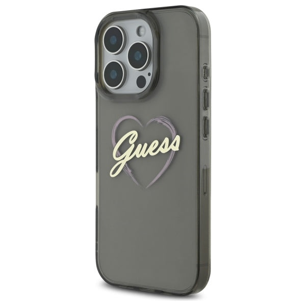 Case for Apple iPhone 16 Pro Max, Guess, IML Heart, Black