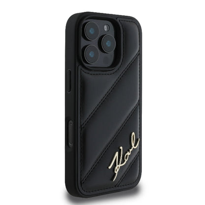 Case for Apple iPhone 16 Pro Max, Karl Lagerfeld, Diagonal Quilted Script, Black