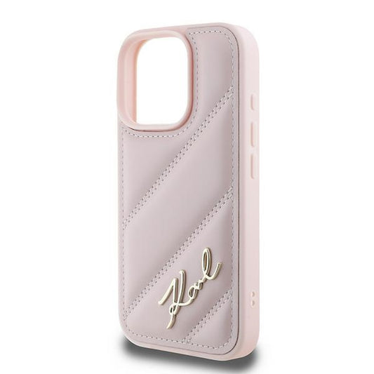 Case for Apple iPhone 16 Pro Max, Karl Lagerfeld, Diagonal Quilted Script, Pink