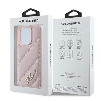 Case for Apple iPhone 16 Pro Max, Karl Lagerfeld, Diagonal Quilted Script, Pink