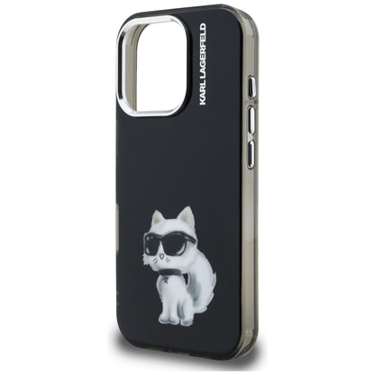 Case for Apple iPhone 16 Pro Max, Karl Lagerfeld, IML Aquarelle Logo Choupette, Black