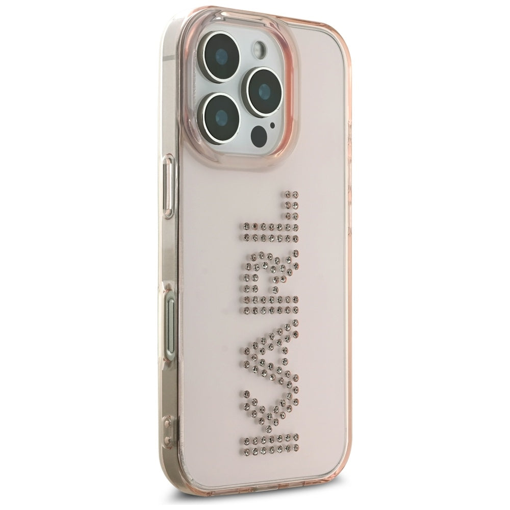Case for Apple iPhone 16 Pro Max, Karl Lagerfeld, IML Rhinestones Pink Logo, Pink