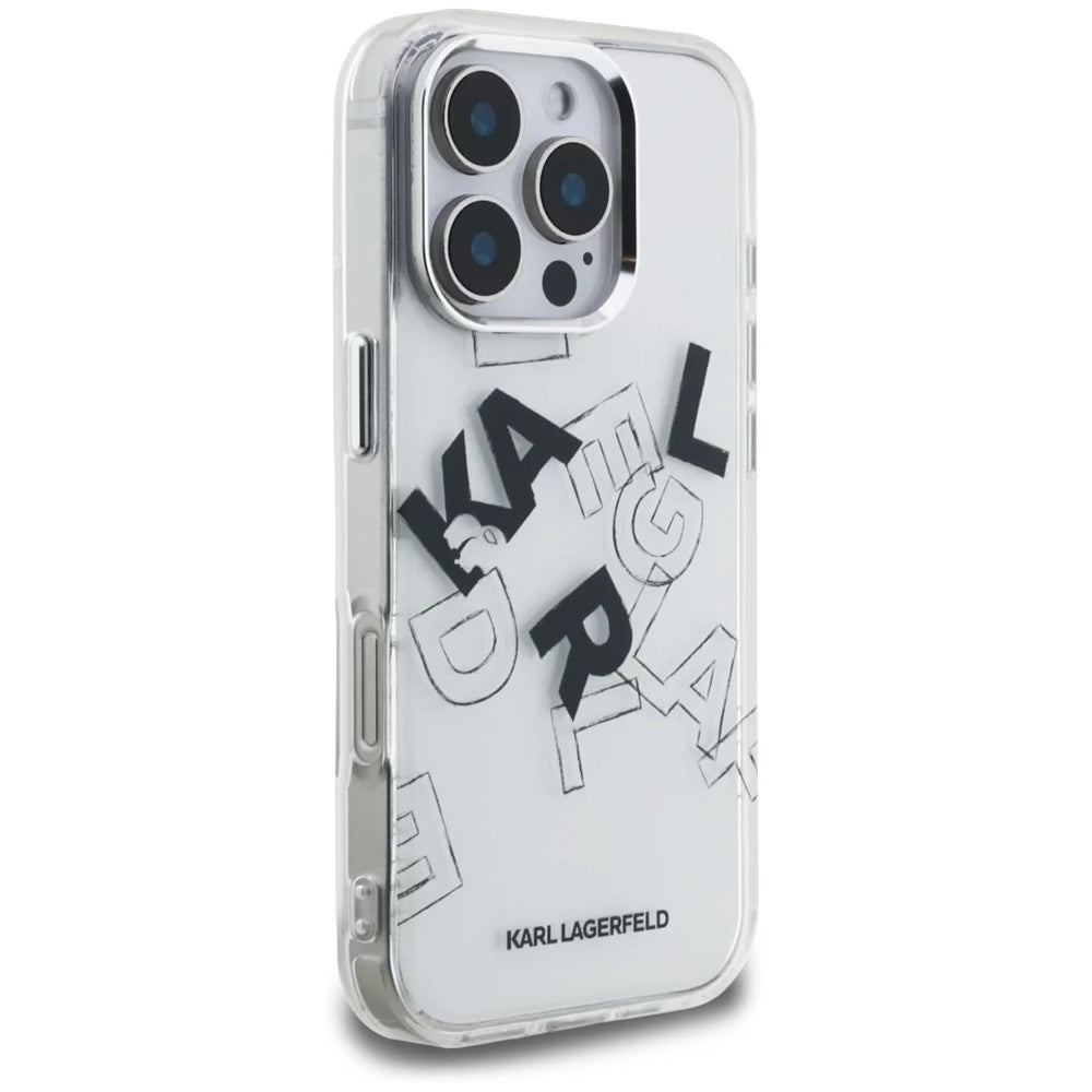 Case for Apple iPhone 16 Pro Max, Karl Lagerfeld, IML Sketched Graphic Logo, Transparent