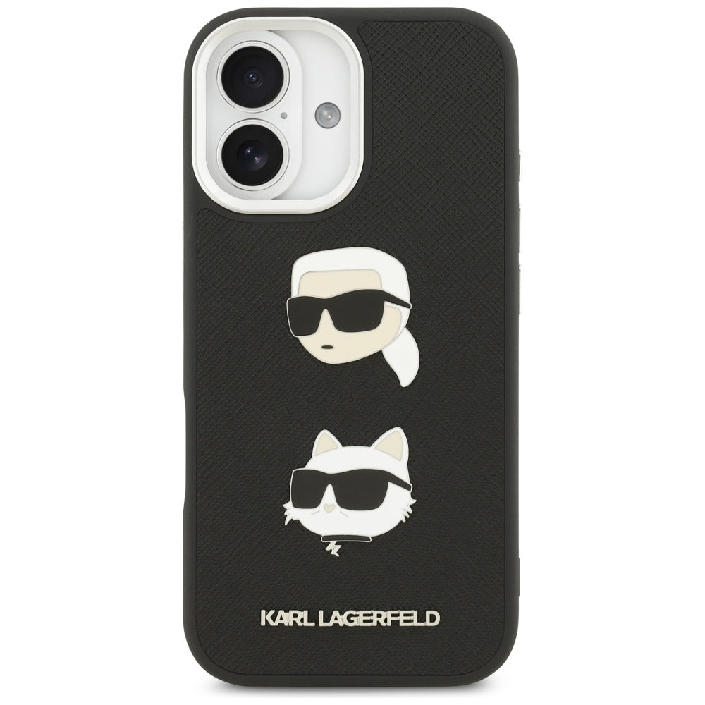 Case for Apple iPhone 17, Karl Lagerfeld, Grained Karl & Choupette's Heads Pins and Logo, Black