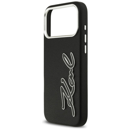 Case for Apple iPhone 17 Pro Max, Karl Lagerfeld, FW Grained Signature Logo, Black