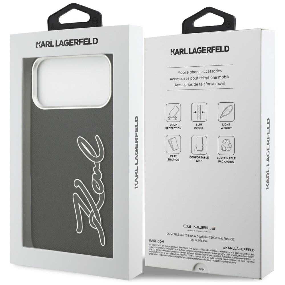 Case for Apple iPhone 17 Pro Max, Karl Lagerfeld, FW Grained Signature Logo, Black