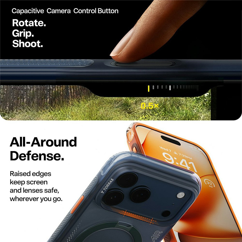 Case for Apple iPhone 17 Pro, Torras, Ostand Spin Air, Orange