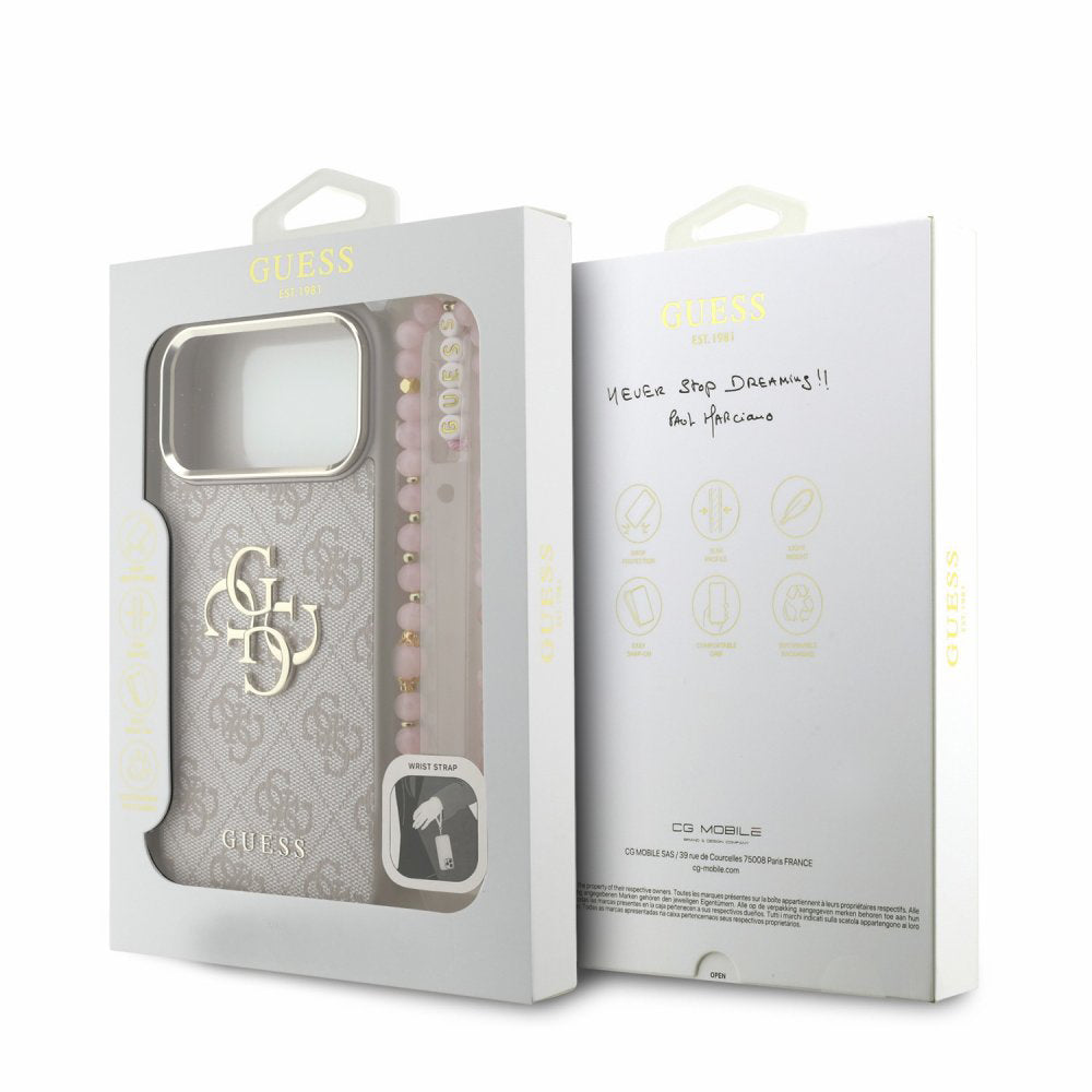 Case for Apple iPhone 18 Pro / 17 Pro, Guess, 4G Classic Logo with Strap, Rose Gold