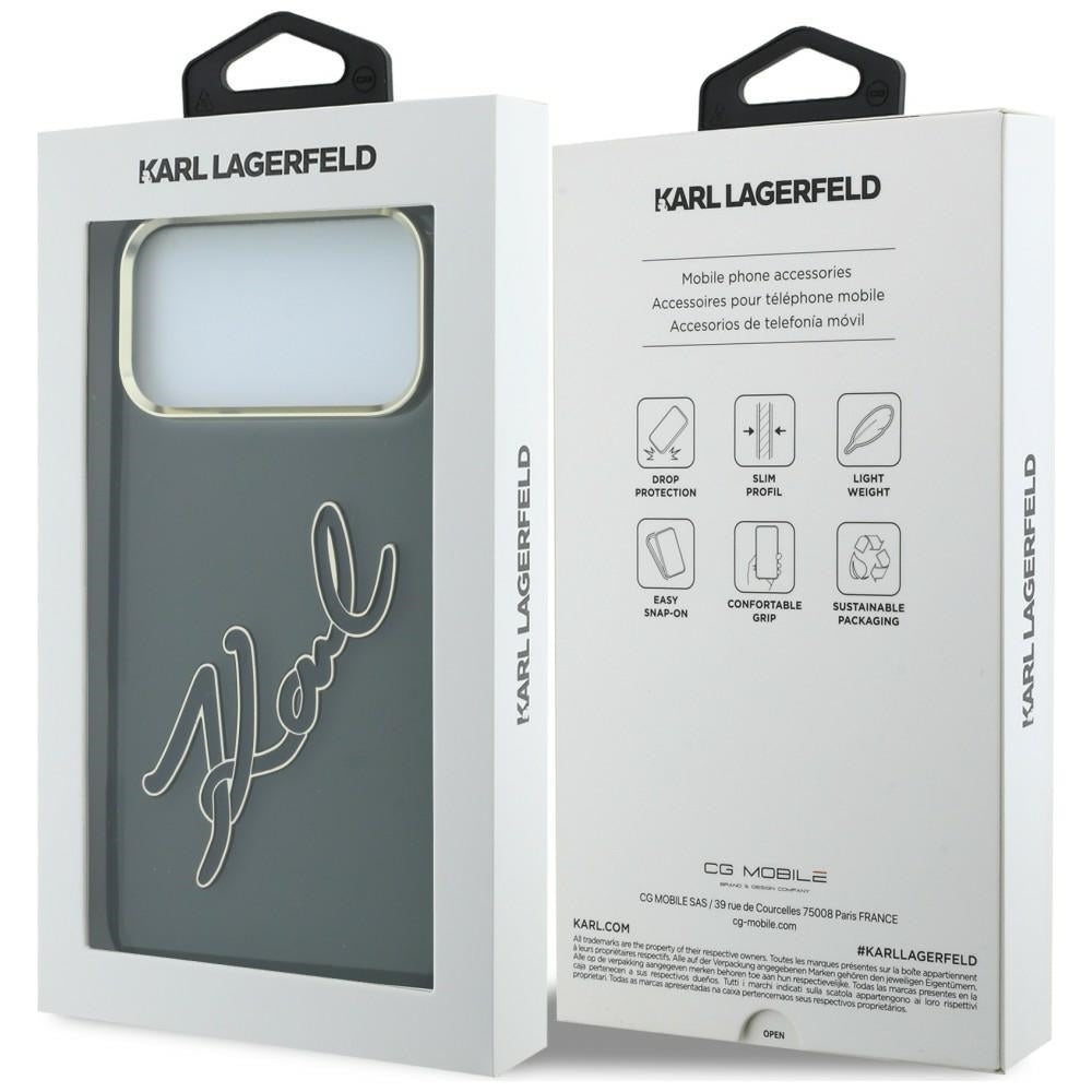 Case for Apple iPhone 18 Pro / 17 Pro, Karl Lagerfeld, IML Big Signature Resin Logo and Metal Frame, Black