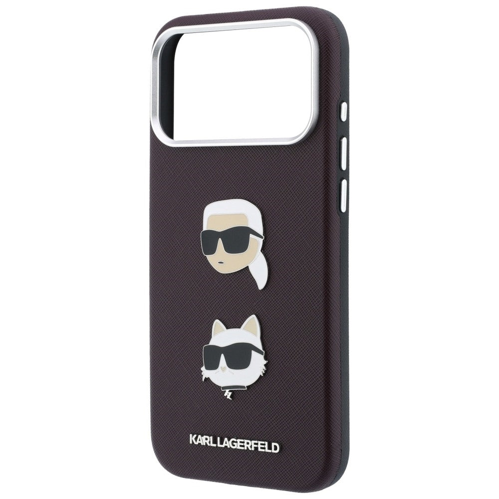Case for Apple iPhone 18 Pro / 17 Pro, Karl Lagerfeld, Saffiano Crossbody Karl & Choupette Head's Pins Logo, Burgundy