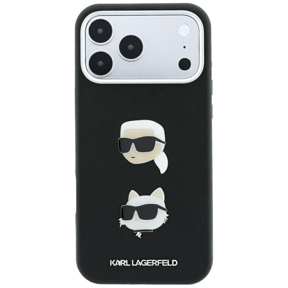 Case for Apple iPhone 18 Pro / 17 Pro, Karl Lagerfeld, Saffiano with Karl & Choupette Head's Pin and Logo, Black