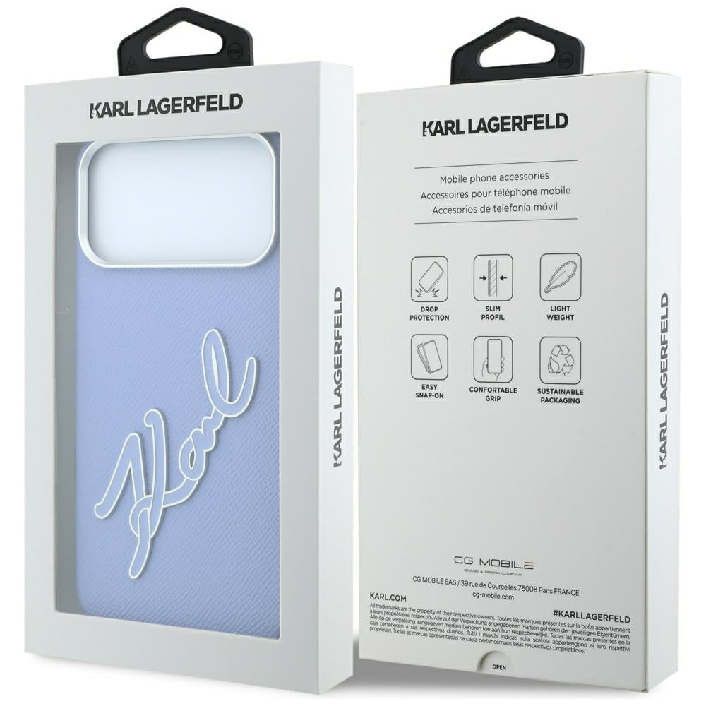 Case for Apple iPhone 18 Pro / 17 Pro, Karl Lagerfeld, Smooth Big Resin Signature Logo, Blue